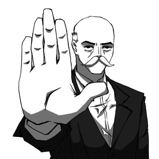 oori holding up a flat palm to say stop.